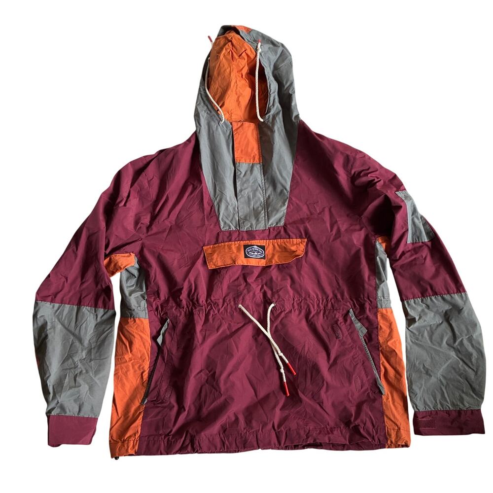 Poler Pine Anorak Rain Jacket Men XL Cordovan Colorblock Hooded Pullover Outdoor